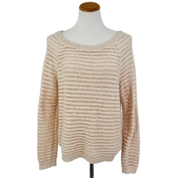 Forever 21 Sweaters - Forever 21 Baby Pink Fuzzy Textured Striped Semi Sheer Cozy Sweater